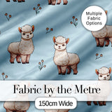 Cute Alpaca Llama Pattern with Floral Sprigs on Soft Blue Background Digital Print Fabric by the Metre UK Sewing Quilting Textile