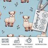 Cute Alpaca Llama Pattern with Floral Sprigs on Soft Blue Background Digital Print Fabric by the Metre UK Sewing Quilting Textile