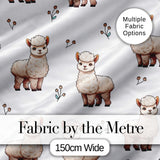 Cute Alpaca Llama Pattern with Floral Sprigs on Grey Background Digital Print Fabric by the Metre UK Sewing Quilting Textile