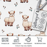 Cute Alpaca Llama Pattern with Floral Sprigs on Grey Background Digital Print Fabric by the Metre UK Sewing Quilting Textile