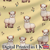 Cute Alpaca Llama Pattern with Floral Sprigs on Yellow Background Digital Print Fabric by the Metre UK Sewing Quilting Textile