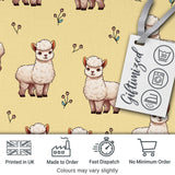 Cute Alpaca Llama Pattern with Floral Sprigs on Yellow Background Digital Print Fabric by the Metre UK Sewing Quilting Textile