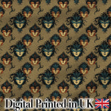 Luxurious Venetian Masquerade Mask Pattern with Gold and Jewel Tones on Black Digital Print Fabric by the Metre UK Sewing Quilting Textile