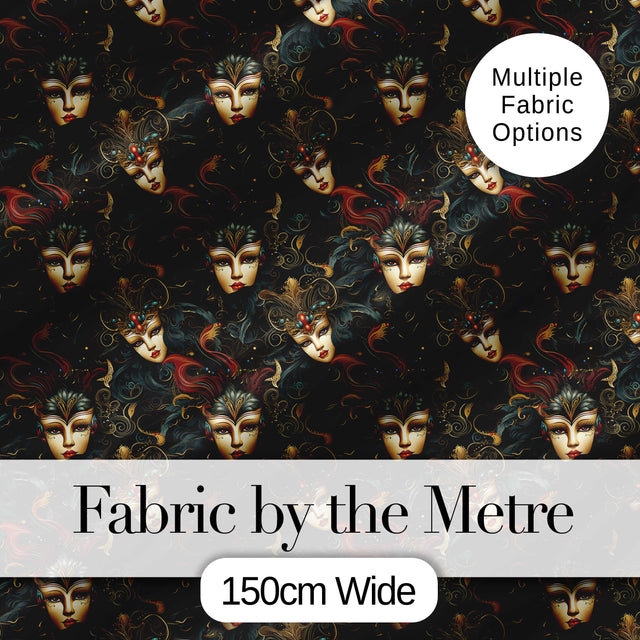 Art Nouveau Style Mask Pattern with Flowing Hair and Decorative Elements Digital Print Fabric by the Metre UK Sewing Quilting Textile