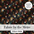 Stylised Fantasy Mask Pattern with Flowing Hair in Warm Orange and Teal Tones Digital Print Fabric by the Metre UK Sewing Quilting Textile