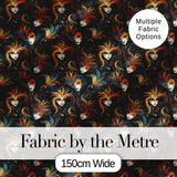 Stylised Fantasy Mask Pattern with Flowing Hair in Warm Orange and Teal Tones Digital Print Fabric by the Metre UK Sewing Quilting Textile