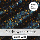 Celestial Goddess in Flowing Blue Dress with Stars and Golden   Digital Print Fabric by the Metre UK Sewing Quilting Textile