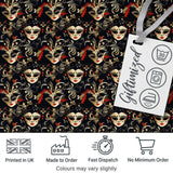 Luxurious Black Gold and Red Venetian Masks with Ornate Swirls Seamless Pattern Digital Print Fabric by the Metre UK Sewing Quilting Textile