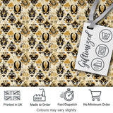 Classic Black and Gold Mask Pattern with Swirling Details Seamless Digital Print Fabric by the Metre UK Sewing Quilting Textile