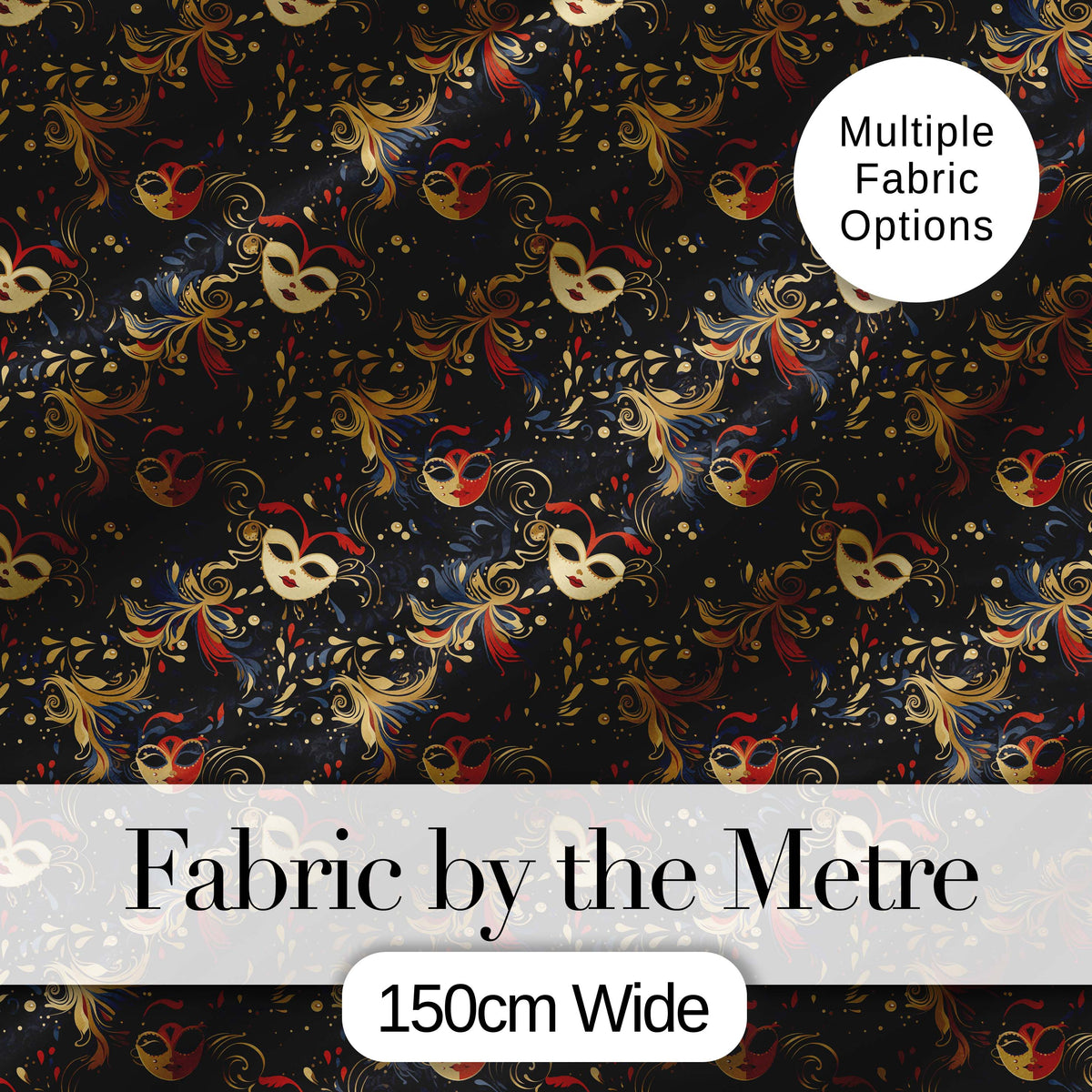 Colourful Carnival Masks with Feathers and Floral Accents Seamless Pattern Digital Print Fabric by the Metre UK Sewing Quilting Textile