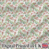 Soft Watercolor Foliage and Red Berry Sprigs Seamless Pattern Digital Print Fabric by the Metre UK Sewing Quilting Textile