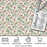 Soft Watercolor Foliage and Red Berry Sprigs Seamless Pattern Digital Print Fabric by the Metre UK Sewing Quilting Textile
