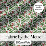 Delicate Green Leaves and Red Berries Minimal Botanical Seamless Pattern Digital Print Fabric by the Metre UK Sewing Quilting Textile