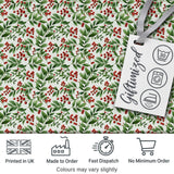 Delicate Green Leaves and Red Berries Minimal Botanical Seamless Pattern Digital Print Fabric by the Metre UK Sewing Quilting Textile