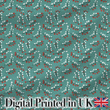 Soft Blue Green Foliage with Red Berries Watercolor Seamless Pattern Digital Print Fabric by the Metre UK Sewing Quilting Textile