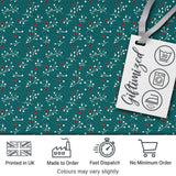 Modern Teal Background Red and White Berry Branch Pattern Digital Print Fabric by the Metre UK Sewing Quilting Textile