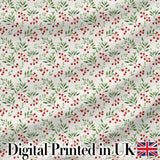 Minimalist Teal Berry Sprigs and White Leaves Seamless Pattern Digital Print Fabric by the Metre UK Sewing Quilting Textile