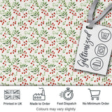 Minimalist Teal Berry Sprigs and White Leaves Seamless Pattern Digital Print Fabric by the Metre UK Sewing Quilting Textile