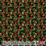 Rich Dark Holly Leaves and Red Berries Christmas Seamless Pattern Digital Print Fabric by the Metre UK Sewing Quilting Textile