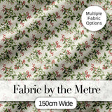 Botanical Beige Background Red Berry and Green Leaf Pattern Digital Print Fabric by the Metre UK Sewing Quilting Textile