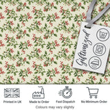Botanical Beige Background Red Berry and Green Leaf Pattern Digital Print Fabric by the Metre UK Sewing Quilting Textile