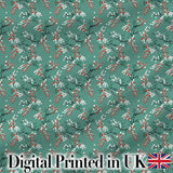 Festive Green Background Red and White Berry Branches Pattern Digital Print Fabric by the Metre UK Sewing Quilting Textile