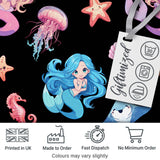 Cute Mermaid with Sea Creatures on Black Background Seamless Pattern Digital Print Fabric by the Metre UK Sewing Quilting Textile