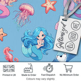 Cute Kawaii Mermaid Ocean Friends Jellyfish Starfish  Blue Background Digital Print Fabric by the Metre UK Sewing Quilting Textile