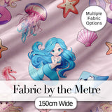 Mermaid Ocean Friends Jellyfish Starfish   Blush Pink Background Digital Print Fabric by the Metre UK Sewing Quilting Textile