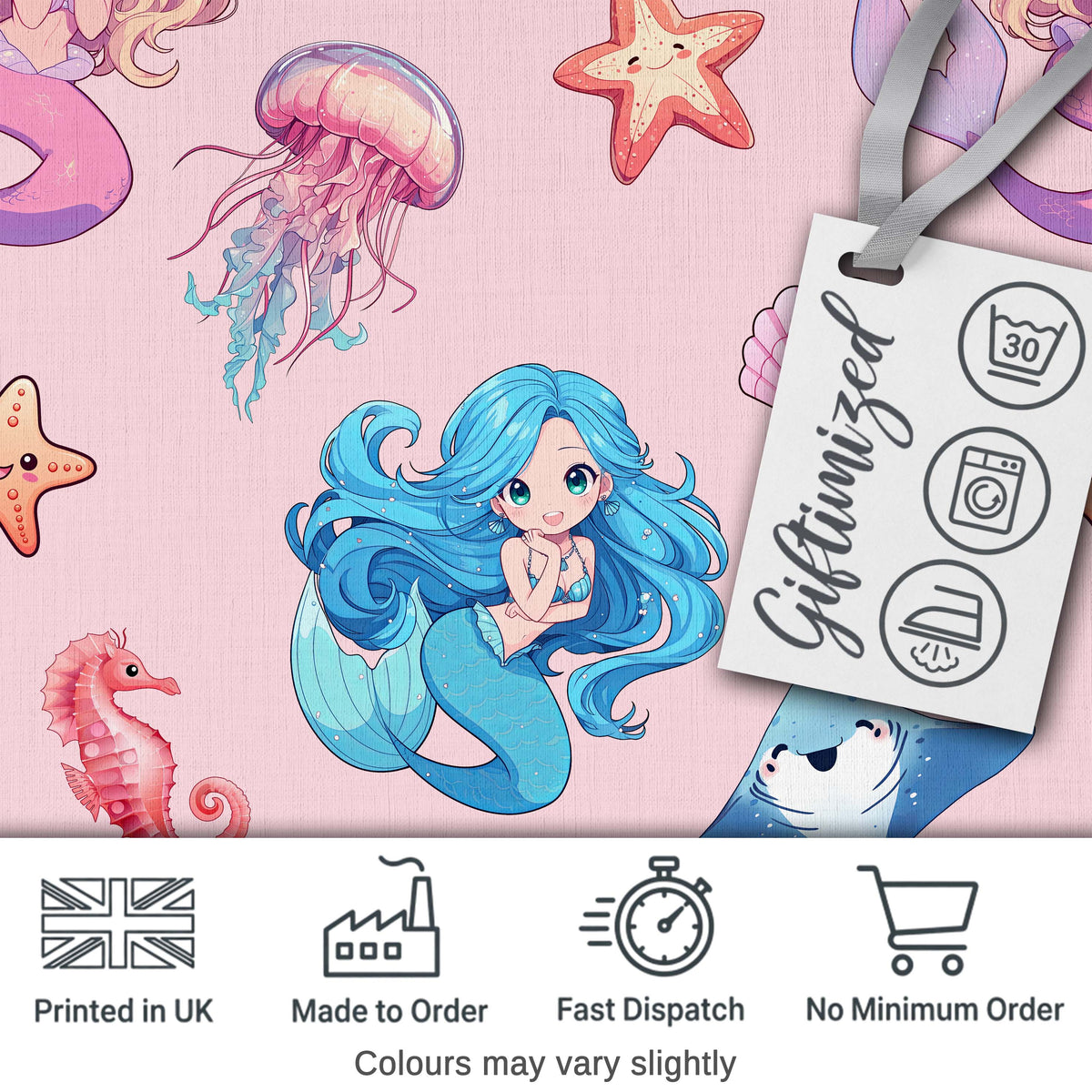 Mermaid Ocean Friends Jellyfish Starfish   Blush Pink Background Digital Print Fabric by the Metre UK Sewing Quilting Textile