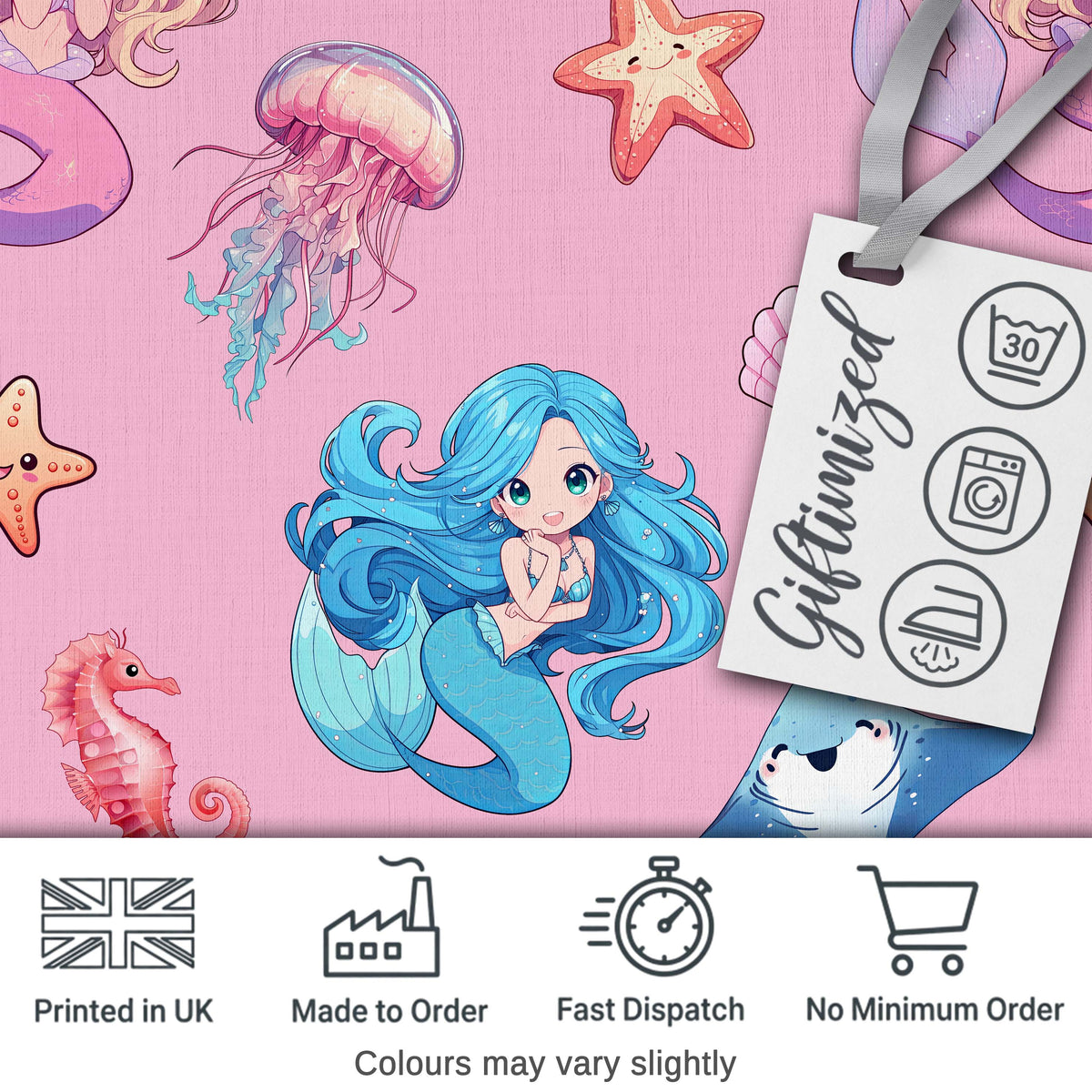 Mermaid Ocean Friends Jellyfish Starfish   Rose Pink Background Digital Print Fabric by the Metre UK Sewing Quilting Textile