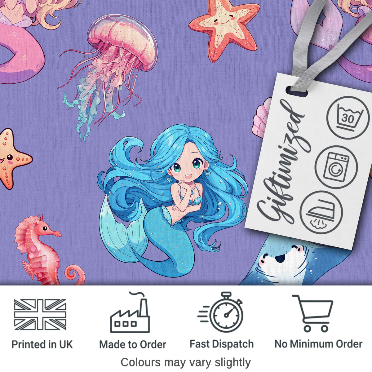 Mermaid Ocean Friends Jellyfish Starfish   Purple Background Digital Print Fabric by the Metre UK Sewing Quilting Textile