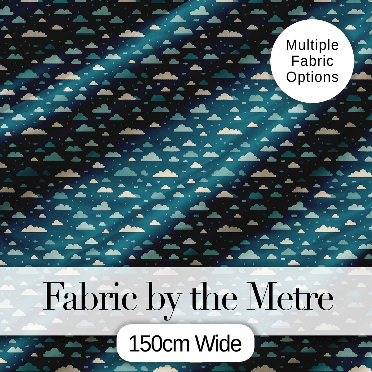 Small Scale Cloud Pattern Teal Background Soft Neutral Clouds Seamless Design Digital Print Fabric by the Metre UK Sewing Quilting Textile