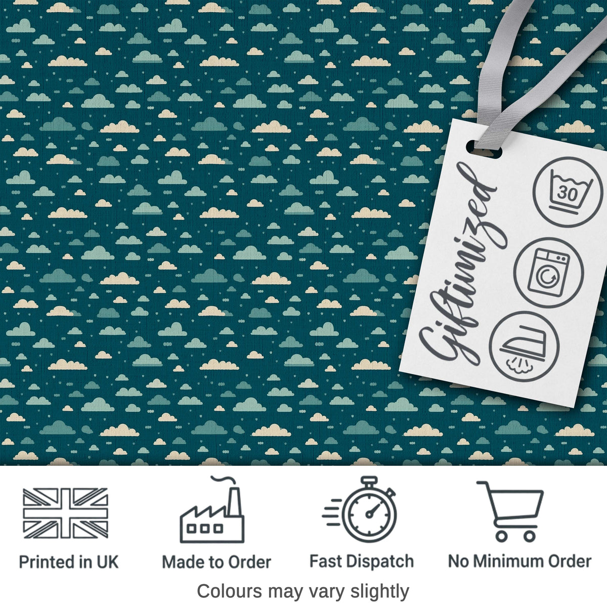 Small Scale Cloud Pattern Teal Background Soft Neutral Clouds Seamless Design Digital Print Fabric by the Metre UK Sewing Quilting Textile