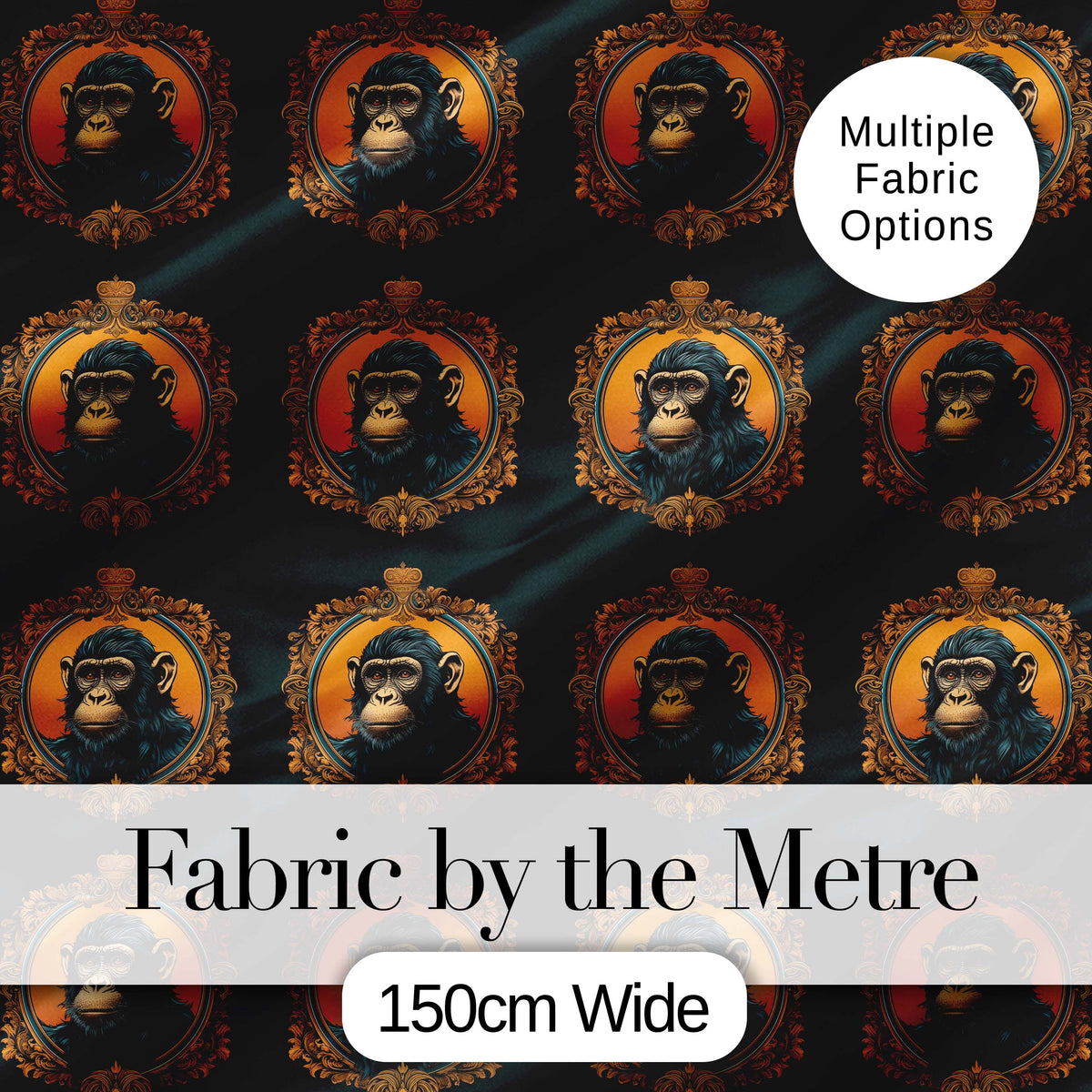 Elegant Vintage Monkey Cameo Portrait on Deep Green Background Repeat Digital Print Fabric by the Metre UK Sewing Quilting Textile