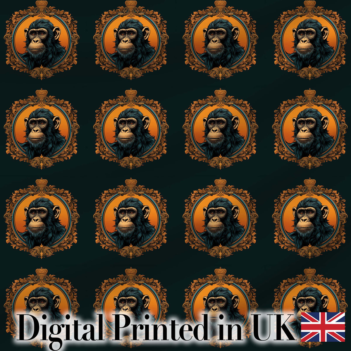 Elegant Vintage Monkey Cameo Portrait on Deep Green Background Repeat Digital Print Fabric by the Metre UK Sewing Quilting Textile