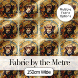Floral Vintage Monkey Portrait with Botanical Wreath Pattern in Soft Gold Digital Print Fabric by the Metre UK Sewing Quilting Textile