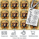 Floral Vintage Monkey Portrait with Botanical Wreath Pattern in Soft Gold Digital Print Fabric by the Metre UK Sewing Quilting Textile