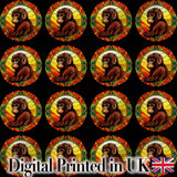 Psychedelic Colourful Monkey Portrait in Circular Frame on Black Background Digital Print Fabric by the Metre UK Sewing Quilting Textile