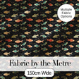 Dark Ocean Fish Pattern with Botanical Seaweed Details on Black Digital Print Fabric by the Metre UK Sewing Quilting Textile