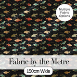 Dark Ocean Fish Pattern with Botanical Seaweed Details on Black Digital Print Fabric by the Metre UK Sewing Quilting Textile