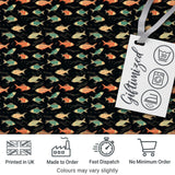 Dark Ocean Fish Pattern with Botanical Seaweed Details on Black Digital Print Fabric by the Metre UK Sewing Quilting Textile