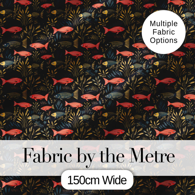 Underwater Garden Fish Pattern with Lush Sea Plants on Deep Blue Digital Print Fabric by the Metre UK Sewing Quilting Textile
