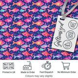 Whimsical Coral and Mint Fish with Seaweed Pattern on Deep Navy Background Digital Print Fabric by the Metre UK Sewing Quilting Textile