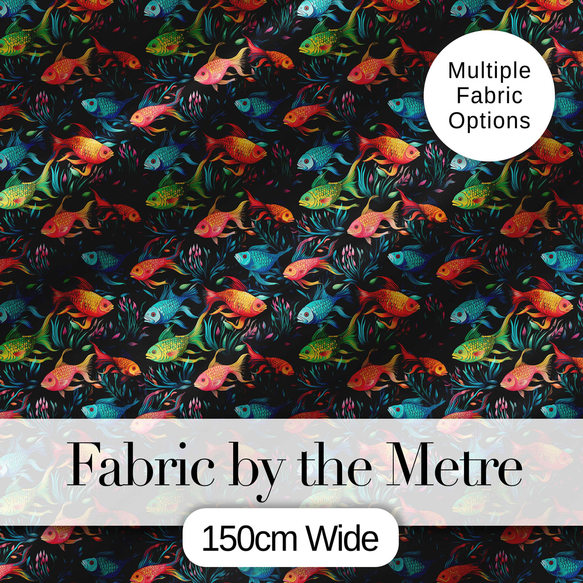 Vibrant Fish Underwater Scene on Dark Reef Background Digital Print Fabric by the Metre UK Sewing Quilting Textile