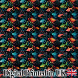 Vibrant Fish Underwater Scene on Dark Reef Background Digital Print Fabric by the Metre UK Sewing Quilting Textile