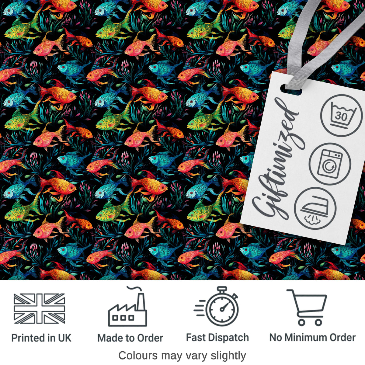 Vibrant Fish Underwater Scene on Dark Reef Background Digital Print Fabric by the Metre UK Sewing Quilting Textile