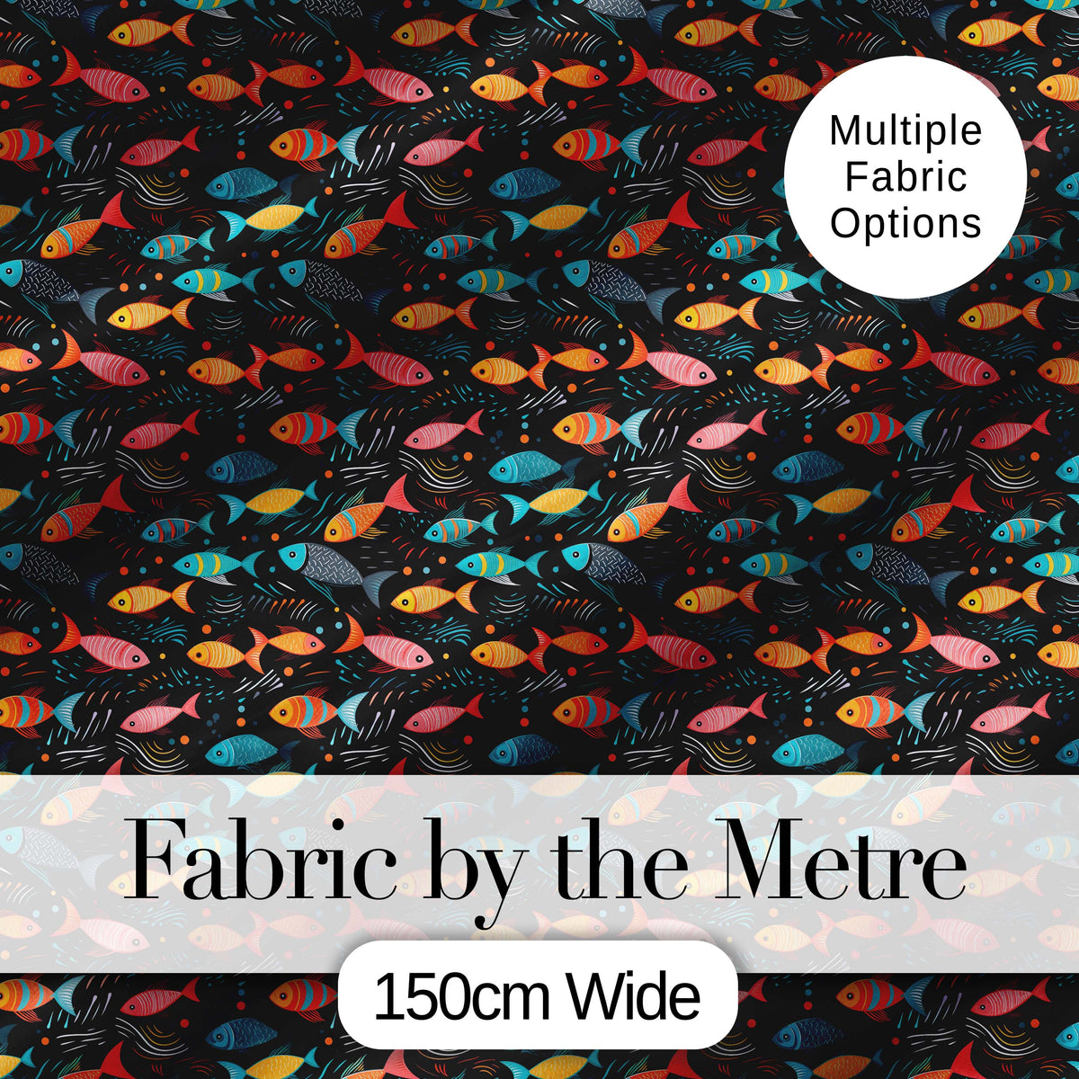 Colorful Tropical Fish on Dark Ocean Background Seamless Pattern Digital Print Fabric by the Metre UK Sewing Quilting Textile
