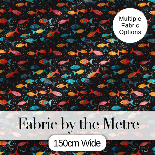 Colorful Tropical Fish on Dark Ocean Background Seamless Pattern Digital Print Fabric by the Metre UK Sewing Quilting Textile