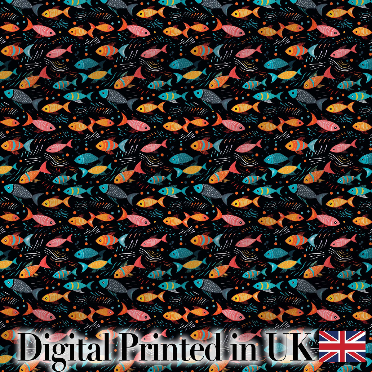 Colorful Tropical Fish on Dark Ocean Background Seamless Pattern Digital Print Fabric by the Metre UK Sewing Quilting Textile